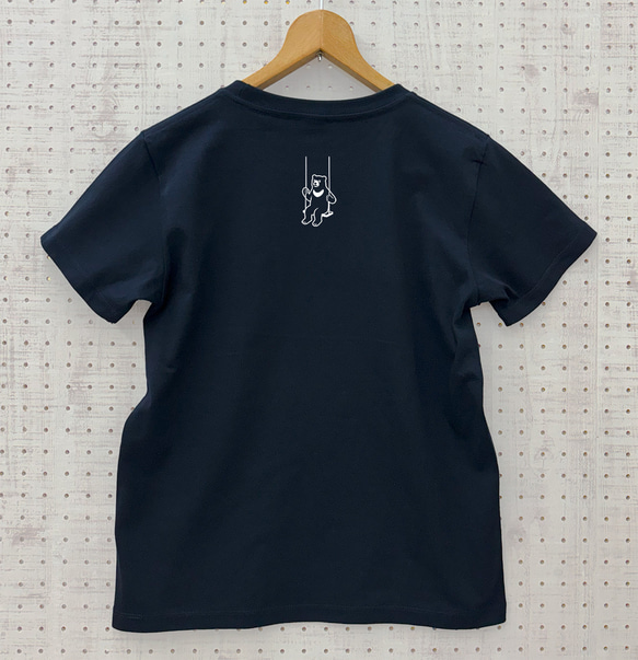 [濃紺で汗染みも目立ちにくい綿100％ Ｔシャツ ] 空中ブランコ熊 ネイビー 紺 メンズ レディース tシャツ クマ 5枚目の画像