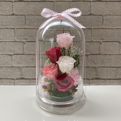 プリザーブドフラワー】ドームアレンジ ピンク プリザーブドフラワー