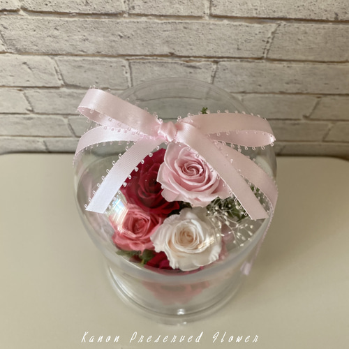 プリザーブドフラワー】ドームアレンジ ピンク プリザーブドフラワー