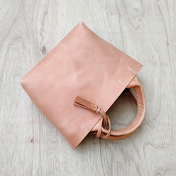 【ヌメ革】手縫いのミニトートバッグ（コンパクト/シンプル/メンズ/レディース/レザー/ミニバッグ/プレゼント）生成り色 10枚目の画像