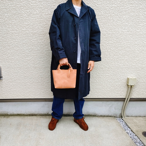 ヌメ革】手縫いのミニトートバッグ(コンパクト/シンプル/メンズ ヌメ革】手縫いのミニトートバッグ(コンパクト/シンプル/メンズ