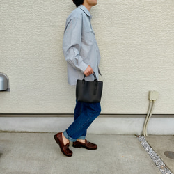 【イタリアンレザー】手縫いのミニトートバッグ（コンパクト/シンプル/メンズ/レディース/プレゼント）コーヒーブラウン 15枚目の画像