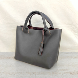 【イタリアンレザー】手縫いのミニトートバッグ（コンパクト/シンプル/メンズ/レディース/プレゼント）コーヒーブラウン 6枚目の画像