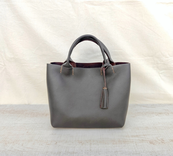 【イタリアンレザー】手縫いのミニトートバッグ（コンパクト/シンプル/メンズ/レディース/プレゼント）コーヒーブラウン 5枚目の画像