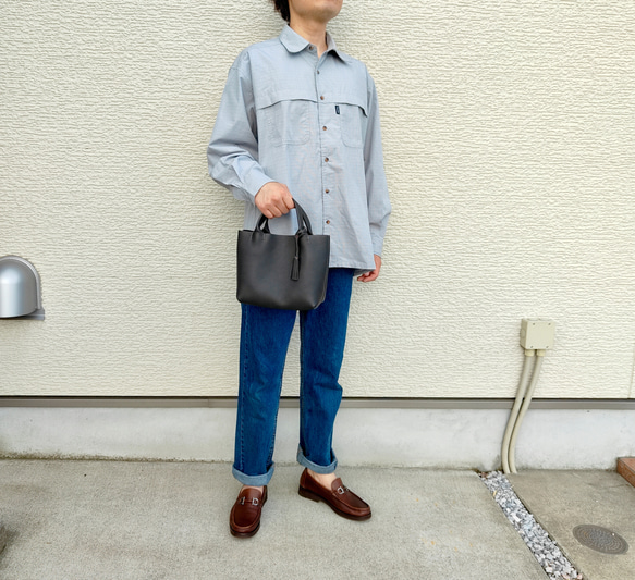 【イタリアンレザー】手縫いのミニトートバッグ（コンパクト/シンプル/メンズ/レディース/プレゼント）コーヒーブラウン 14枚目の画像