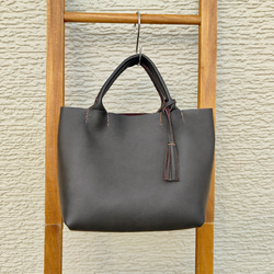 【イタリアンレザー】手縫いのミニトートバッグ（コンパクト/シンプル/メンズ/レディース/プレゼント）コーヒーブラウン 7枚目の画像