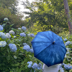 送料無料 ＜少量生産＞ 藍染 綿日傘 Rainy BLUE  雨の日も好き、そんな日傘です　絞り染め 4枚目の画像