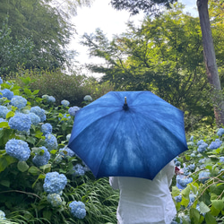 送料無料 ＜少量生産＞ 藍染 綿日傘 Rainy BLUE  雨の日も好き、そんな日傘です　絞り染め 2枚目の画像