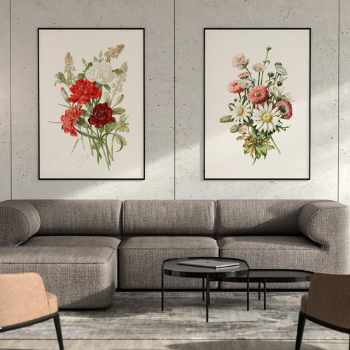 NO.63】母の日☆カーネーションの花束アートポスター☆赤フラワー絵画