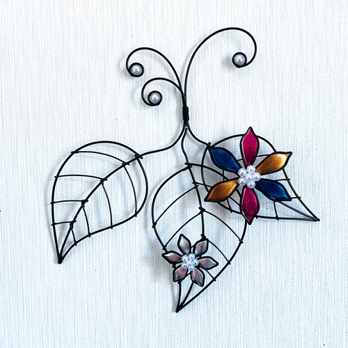 Leaf ワイヤークラフト アート 花 壁飾り ビーズ シンプル 可愛い