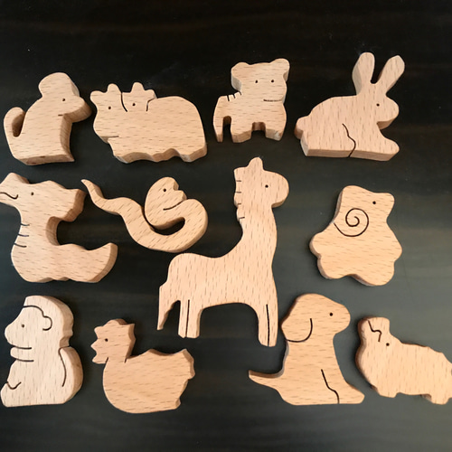 再販27 十二支動物積み木&組み木パズル おもちゃ・人形 N＆N
