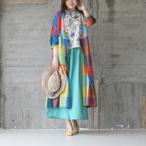 再販！カラフル前開き7分袖カシュクールワンピース （23s-06）パターン