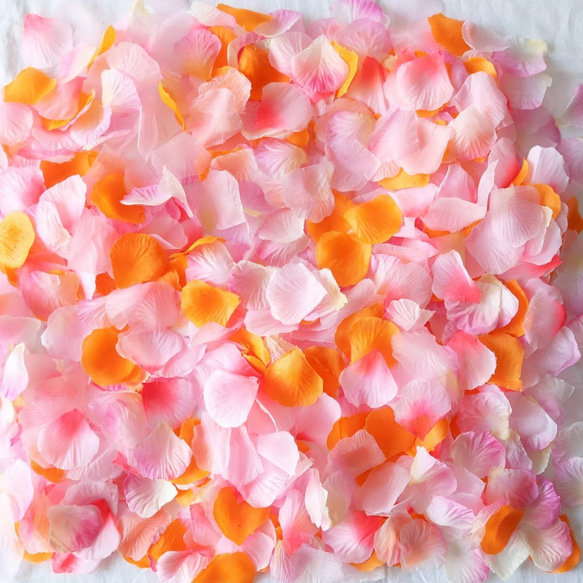 フラワーシャワー 約1000枚 結婚式 ウェディング 造花 花びら たっぷり 5色 ピンク オレンジ【幸せピーチ】 3枚目の画像