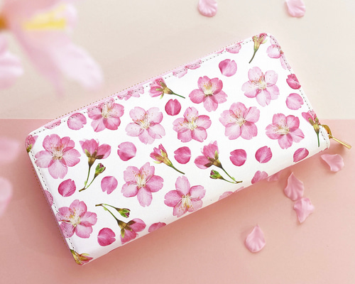 満開さくら柄』押し花レザー長財布【10日以内に発送】 長財布 TOUKA