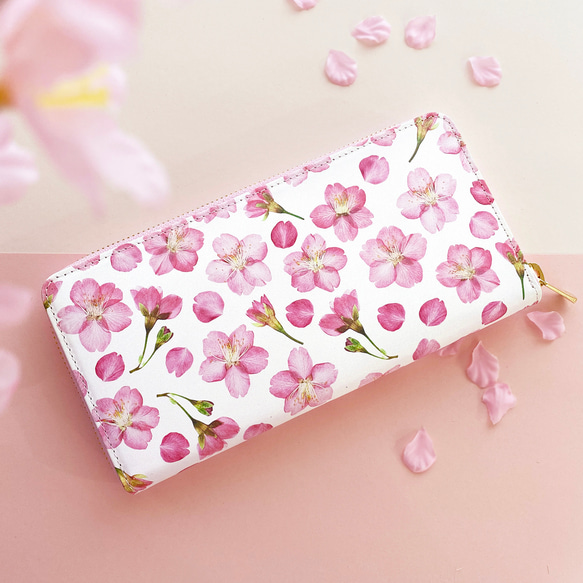 満開さくら柄』押し花レザー長財布【10日以内に発送】 長財布 TOUKA