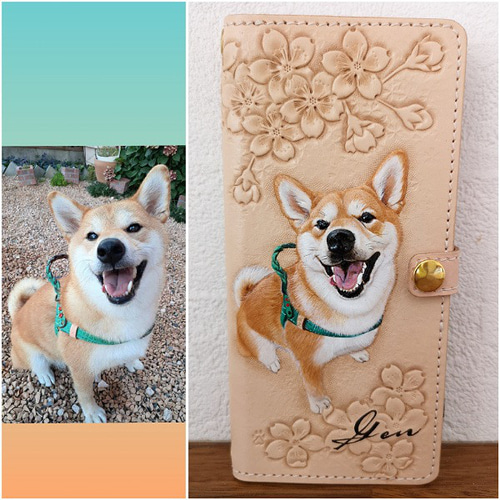 レザーペットアートスマホケース／フレンチブルドッグ/オーダーメイド  