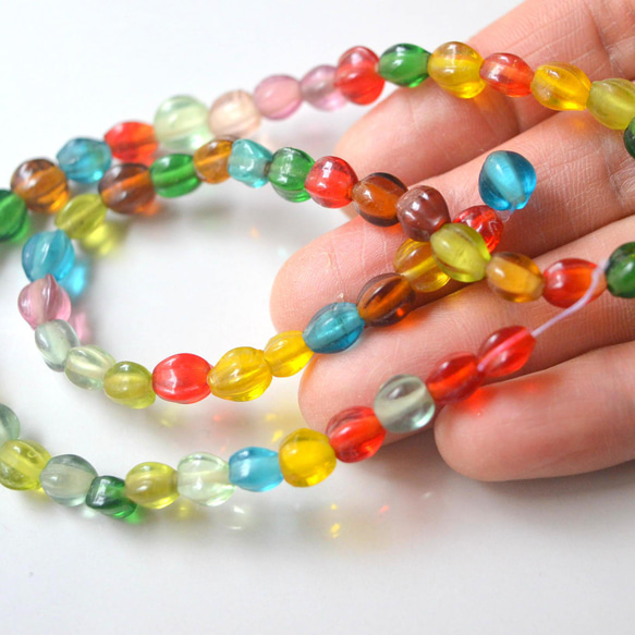 1 股 38 厘米約 50 粒約 6 x 5 毫米印度手工玻璃珠棗多色花邊 第3張的照片