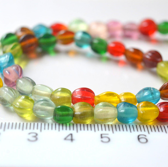 1 股 38 厘米約 50 粒約 6 x 5 毫米印度手工玻璃珠棗多色花邊 第2張的照片