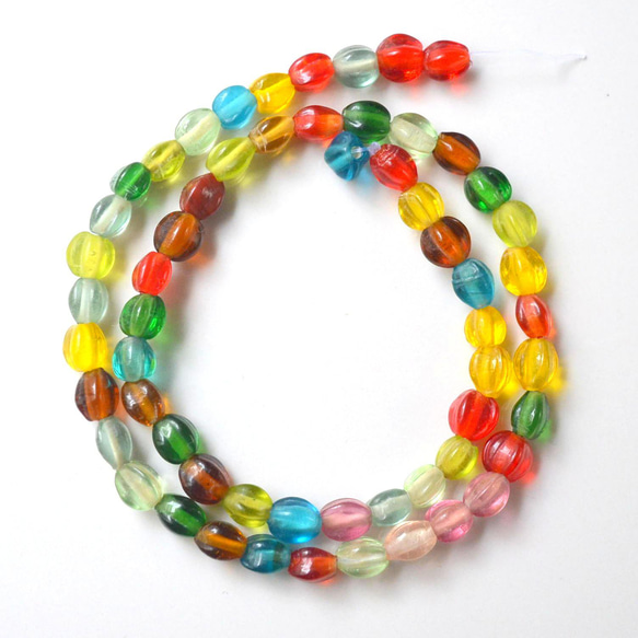 1 股 38 厘米約 50 粒約 6 x 5 毫米印度手工玻璃珠棗多色花邊 第1張的照片