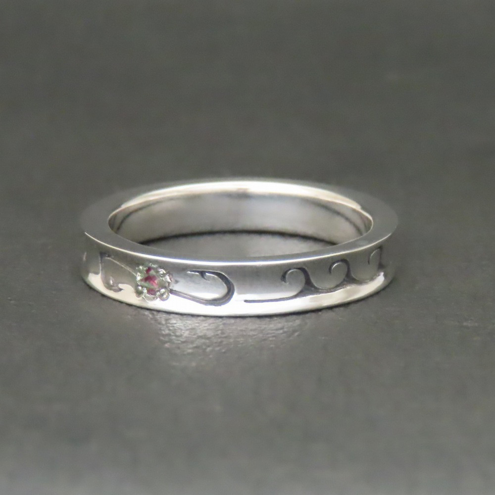 釣り針リング シルバー925 指輪 【刻印無料】 アングラー 釣り針 フィッシュフック 波 波模様 スクロール リング