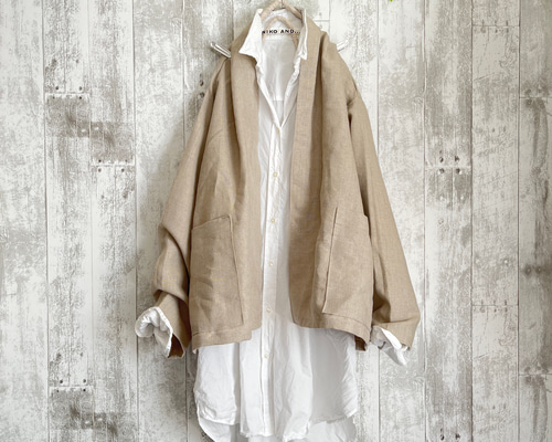 麻リネン100%シンプルハーフローブジャケットコート ジャケット