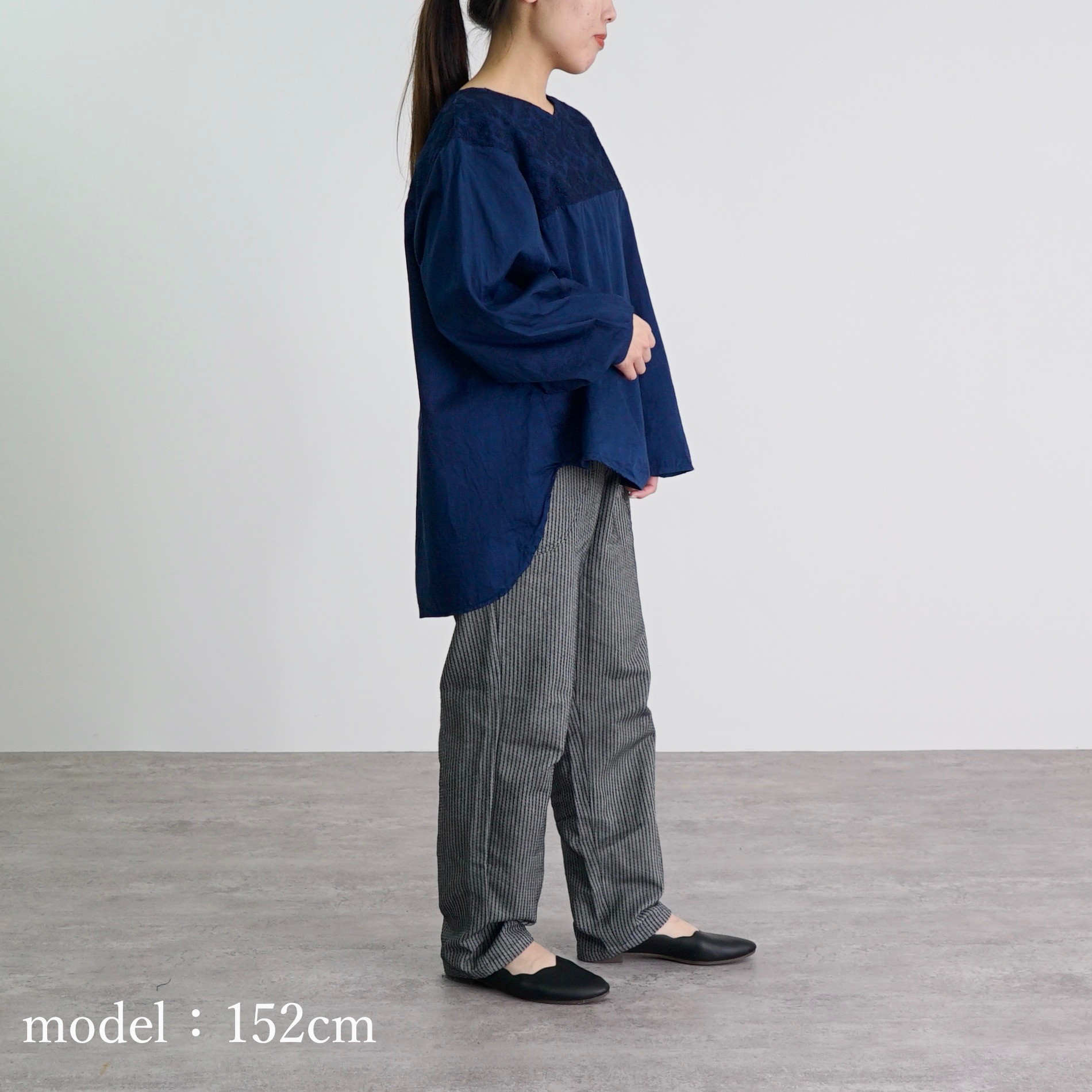 刺繍ブラウス/ネイビー/三河織物