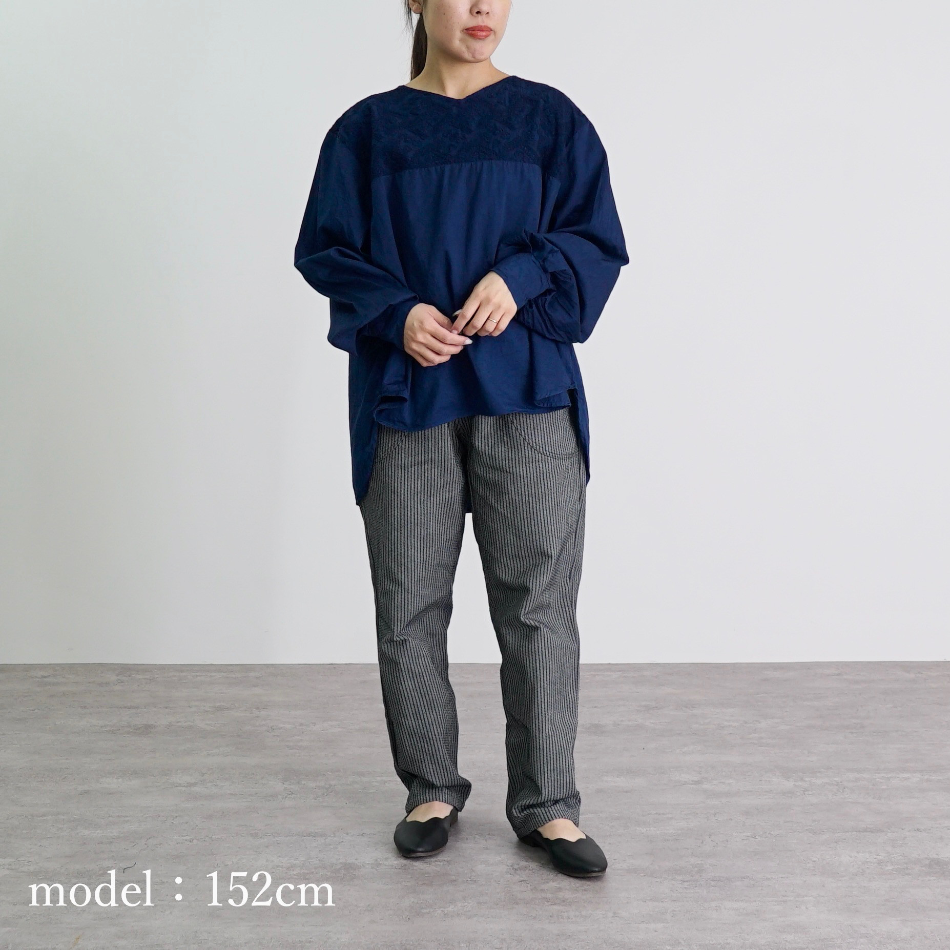 刺繍ブラウス/ネイビー/三河織物