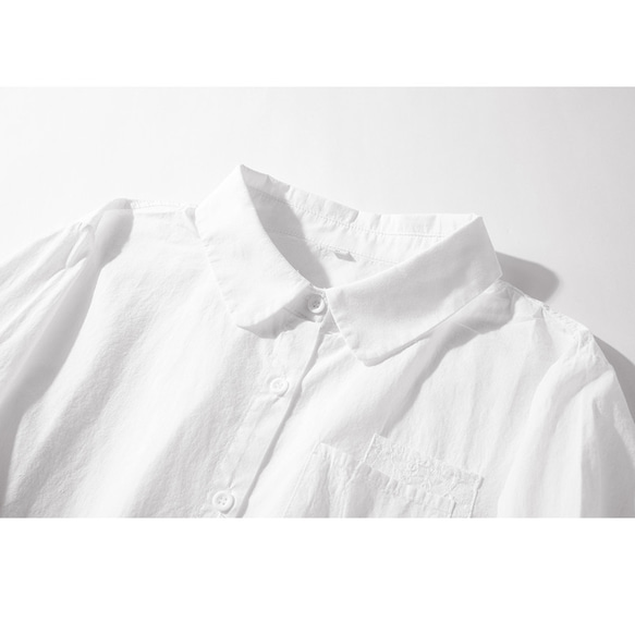 長袖シャツ　白い（生成りに近い白）ブラウス　柔らかい水洗いコットン100%　可愛い2重ポケット #12154 3枚目の画像