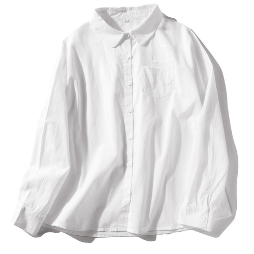 長袖シャツ 白い（生成りに近い白）ブラウス 柔らかい水洗いコットン