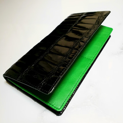 クロコダイル革 レディース・メンズ財布 二つ折り財布　ブラック　センター1枚取り　オリジナル　一点物　オンリーワン 5枚目の画像