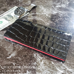 クロコダイル革 レディース・メンズ財布 二つ折り財布　ブラック　センター1枚取り　オリジナル　一点物　オンリーワン 2枚目の画像