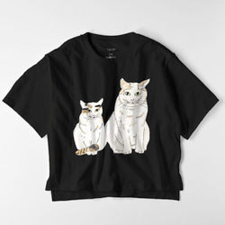 おおきい猫とちいさい猫　猫のカップル　オーバーサイズTシャツ　イラスト　ゆったり　ゆるかわ　フリーサイズ　レディース 2枚目の画像