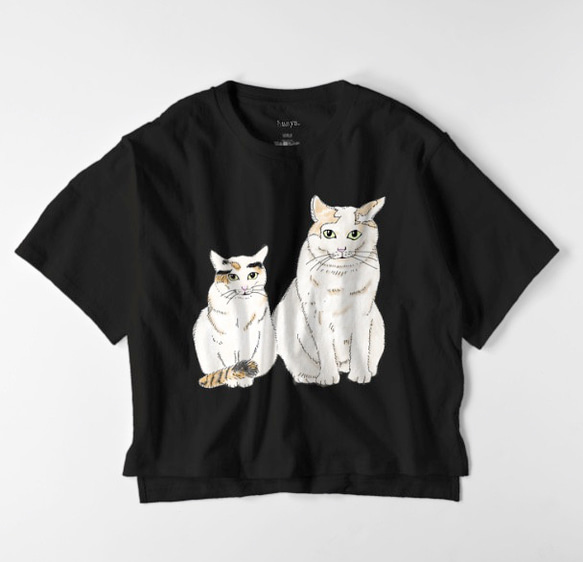 おおきい猫とちいさい猫　猫のカップル　オーバーサイズTシャツ　イラスト　ゆったり　ゆるかわ　フリーサイズ　レディース 2枚目の画像