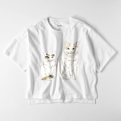 おおきい猫とちいさい猫　猫のカップル　オーバーサイズTシャツ　イラスト　ゆったり　ゆるかわ　フリーサイズ　レディース 3枚目の画像