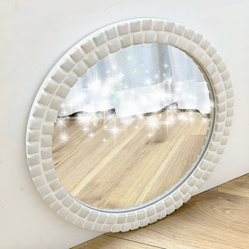 人気】ぷっくりタイルの鏡 ホワイト×アイボリー 壁掛けウォールミラー