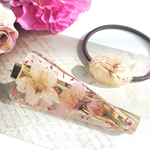 レジンヘアゴム桜レース淡色ピンクシンプル