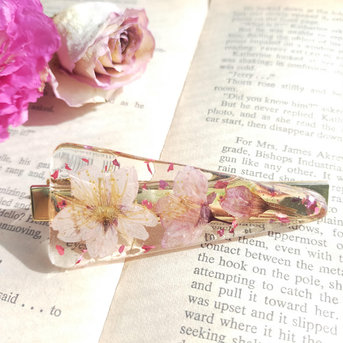 レジンヘアゴム　スクエア　ピンク　桜　ミモザ　春 レジンヘアゴムスクエアピンク桜ミモザ春