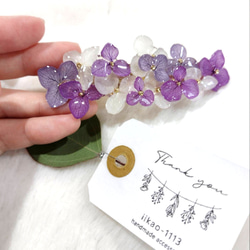 【受注生産】本物の紫陽花アナベル　ツヤツヤバレッタ　紫 3枚目の画像