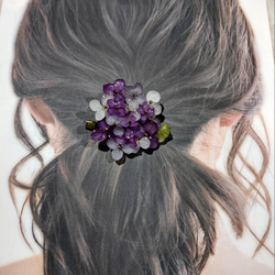 【受注生産】本物の紫陽花アナベルブローチクリップ　ヘアクリップ　ヘアピン　帯留め　紫　コサージュ 6枚目の画像