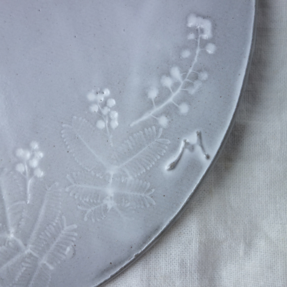 ミモザ 丸皿23cm デザート皿 ワンプレート 植物 陶器 陶磁器　ギフト　洋食器 8枚目の画像