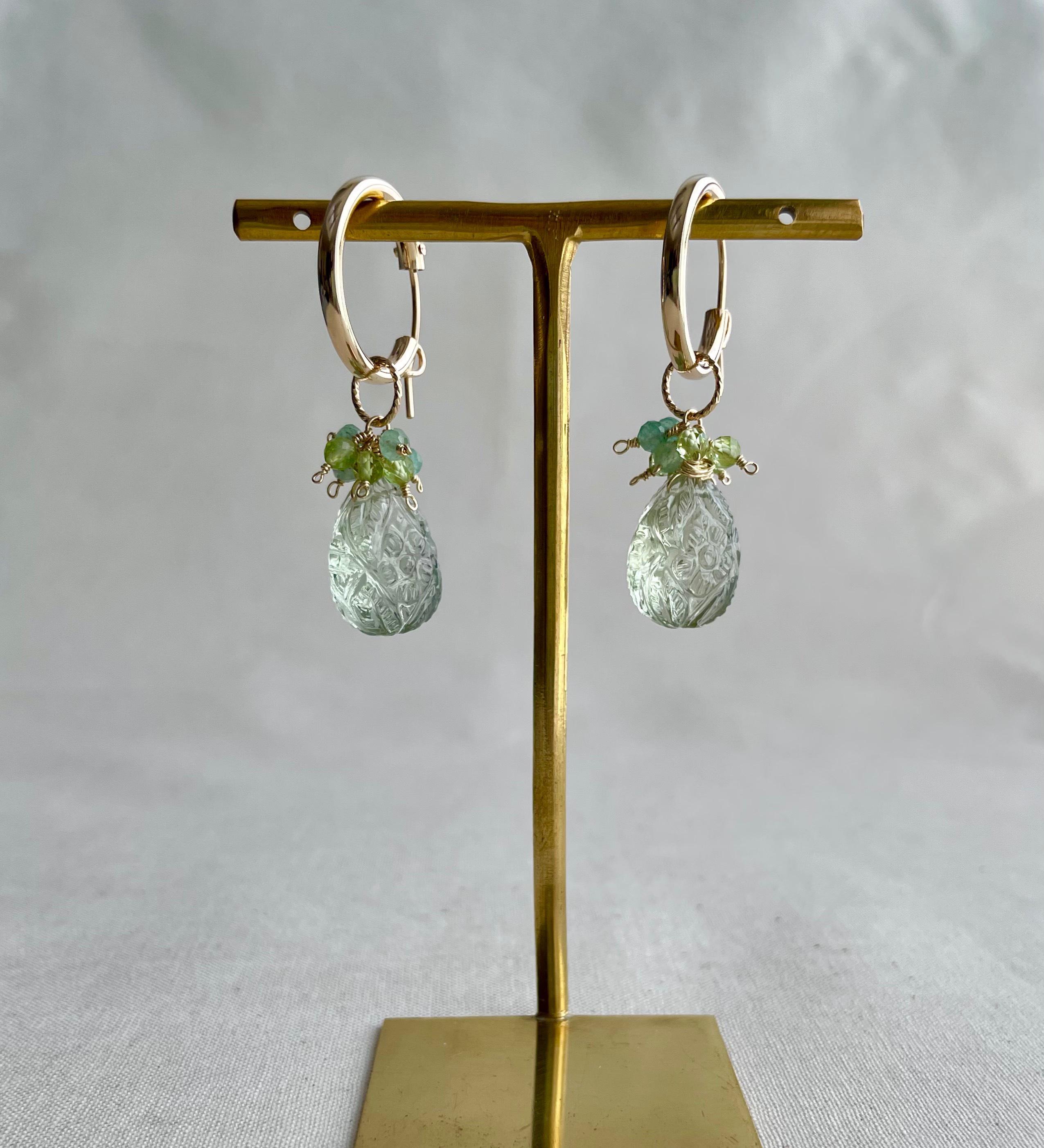 受注生産【14kgf 】トロける果実✳︎グリーンアメジスト✳︎flower carving pierce