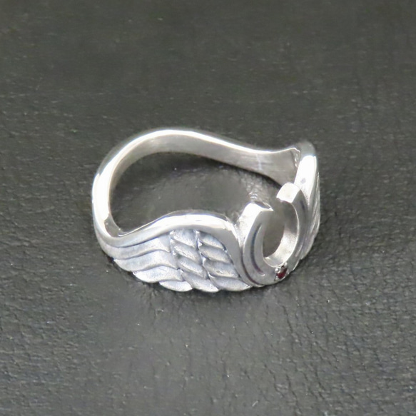 ホースシューウィングリング シルバー925 指輪 【刻印無料】 馬蹄 ホースシュー 翼 羽 ウィング リング 3枚目の画像