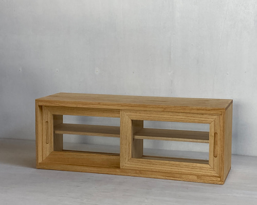 サイズオーダー可］木製 2段 ガラスケース ショーケース 小さな食器棚