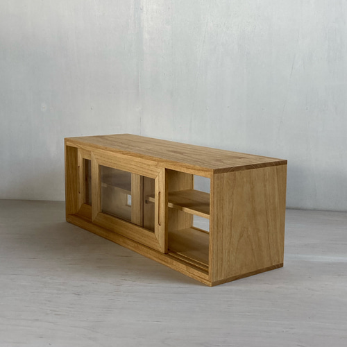 サイズオーダー可］木製 2段 ガラスケース ショーケース 小さな食器棚