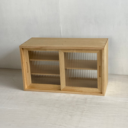 サイズオーダー可］木製 2段 ガラスケース ショーケース 小さな食器棚