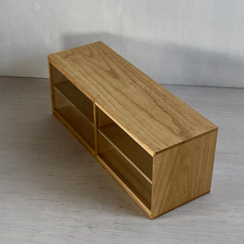 サイズオーダー可］木製 2段 ガラスケース ショーケース 小さな食器棚