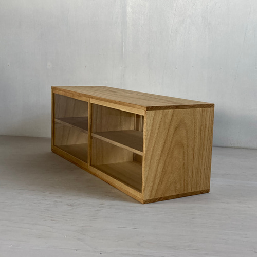 古い木製 ガラスケース 2段 ショーケース 展示ケース 店舗什器 食器棚 サイズオーダー可］木製 2段 ガラスケース ショーケース 小さな食器棚