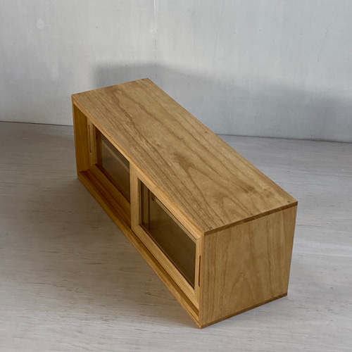 サイズオーダー可］木製 2段 ガラスケース ショーケース 小さな食器棚