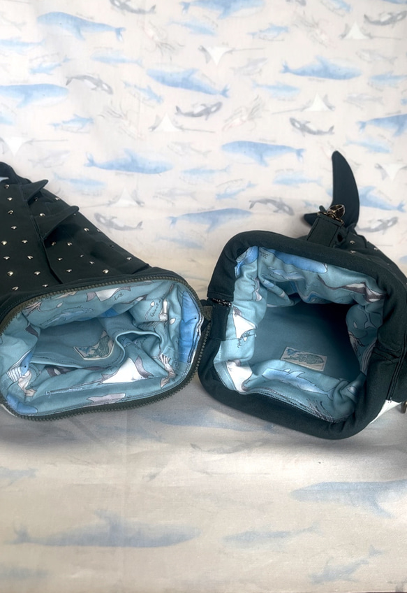ジンベイザメの帆布バッグパック　Lサイズ　バネ口 20枚目の画像