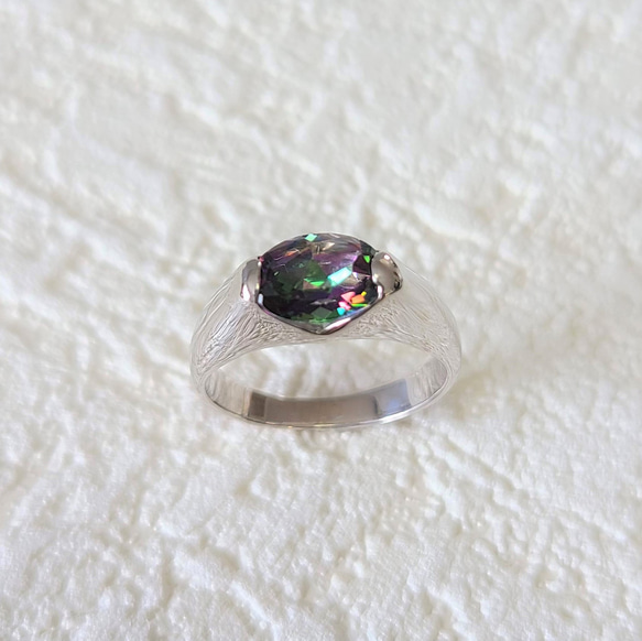 彩虹色閃光神秘托帕石戒指橢圓形切割 PY-185《包郵》 第3張的照片
